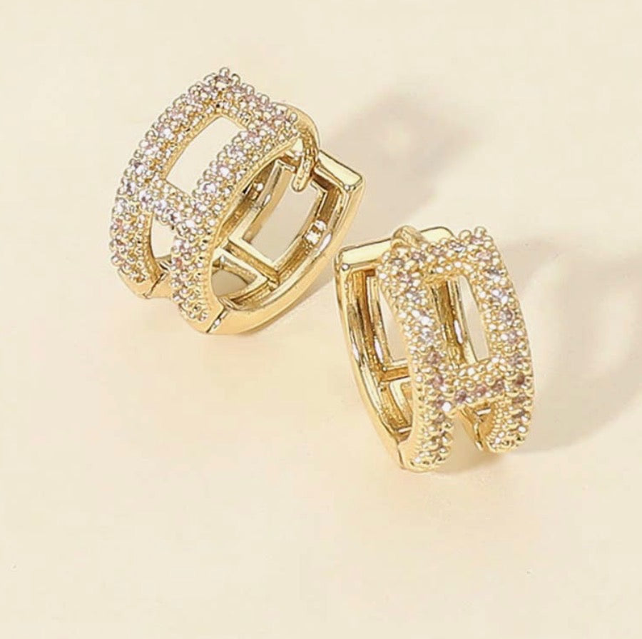 Gold rhinestone mini hoops
