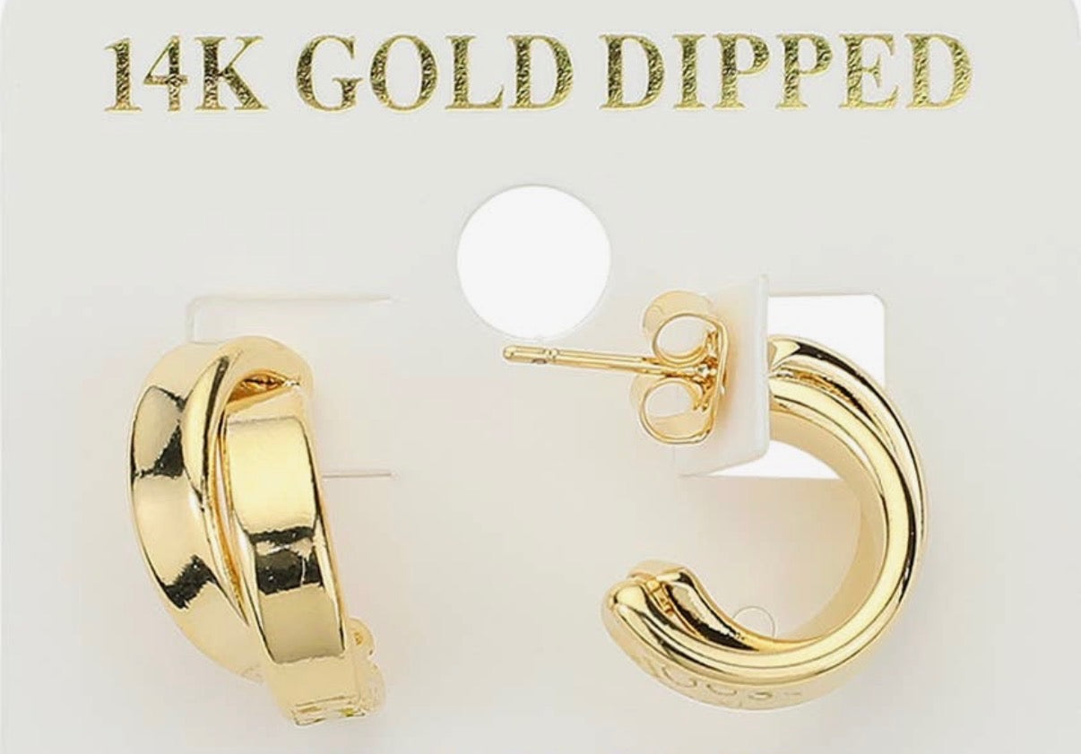 Gold crisscross mini hoops