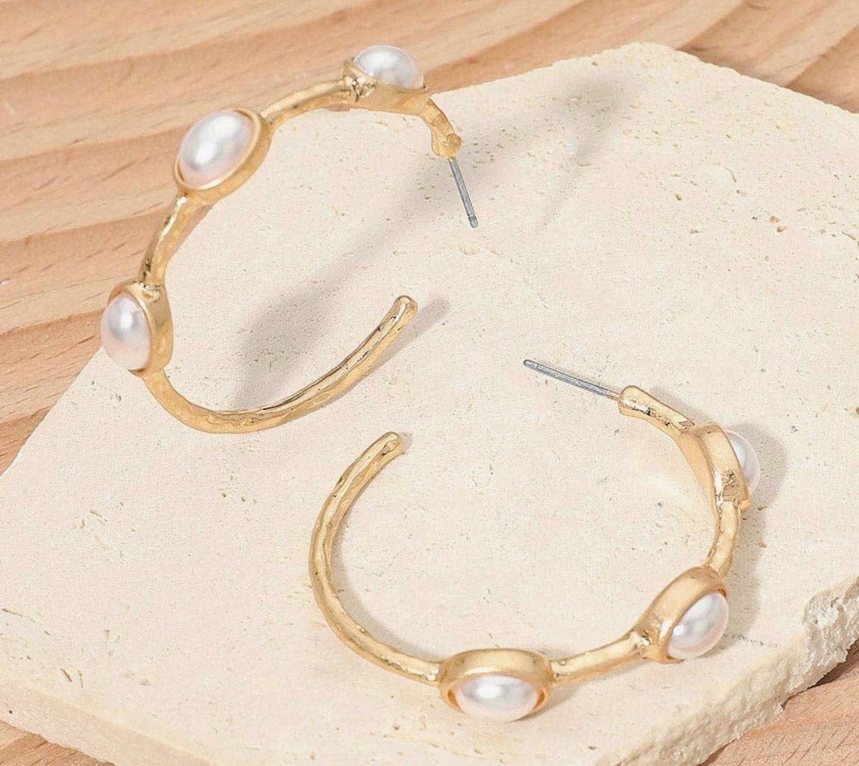 Gold pearl hoops
