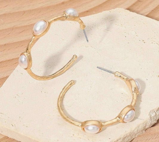 Gold pearl hoops