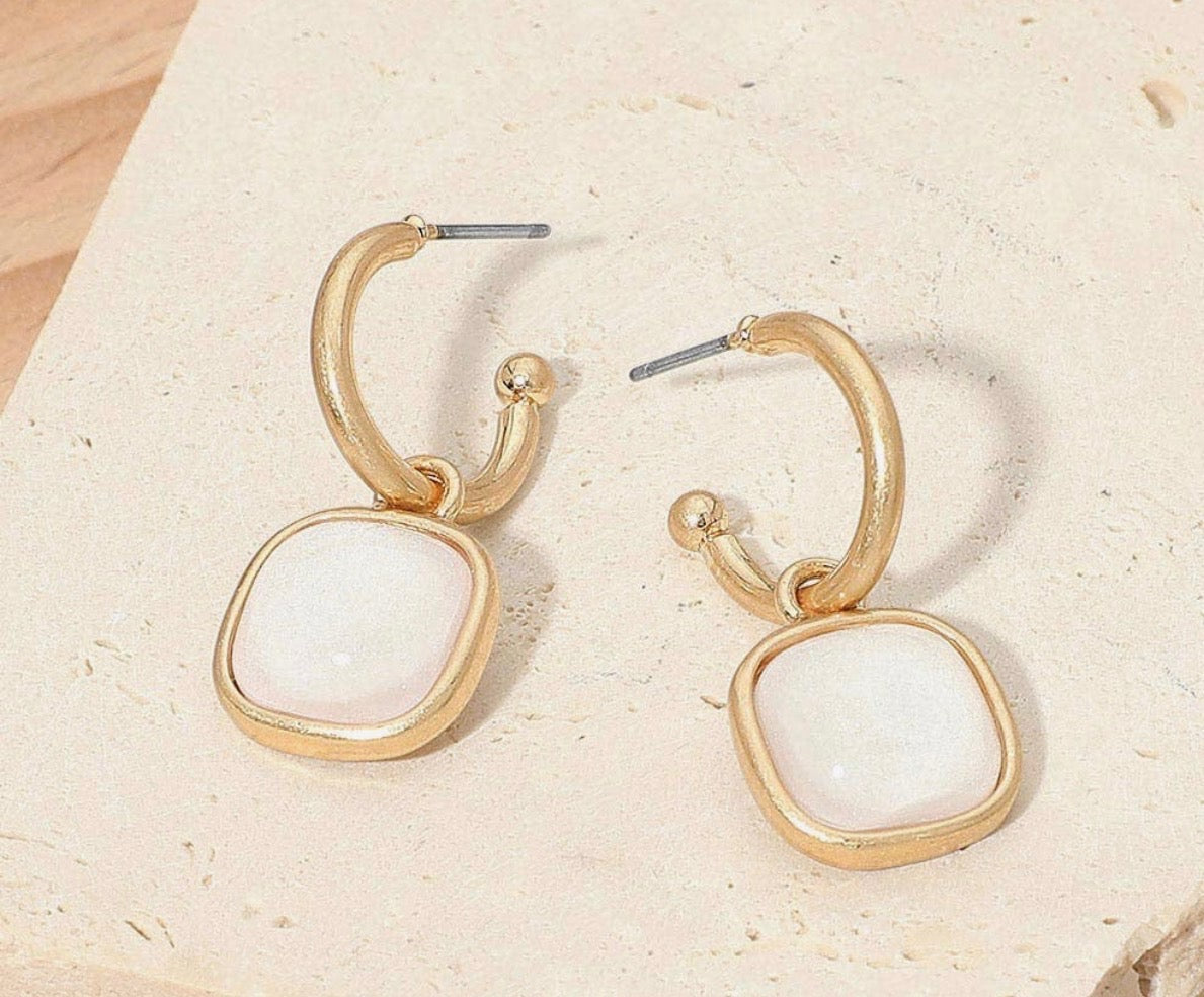 Square stone charm hoops