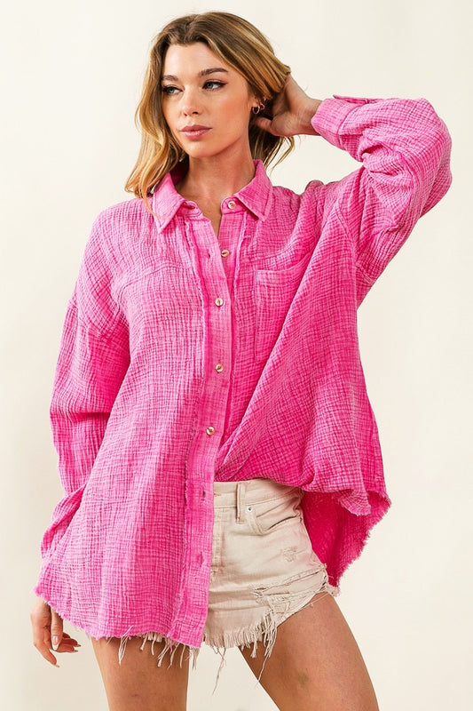 Pink gauze button up