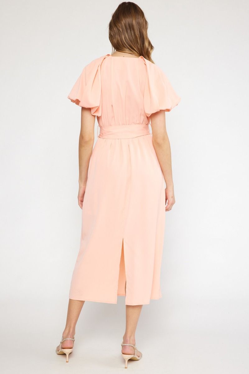 Peach tie waist midi