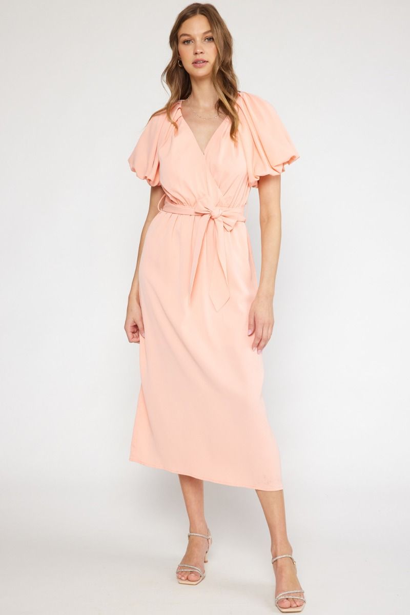 Peach tie waist midi