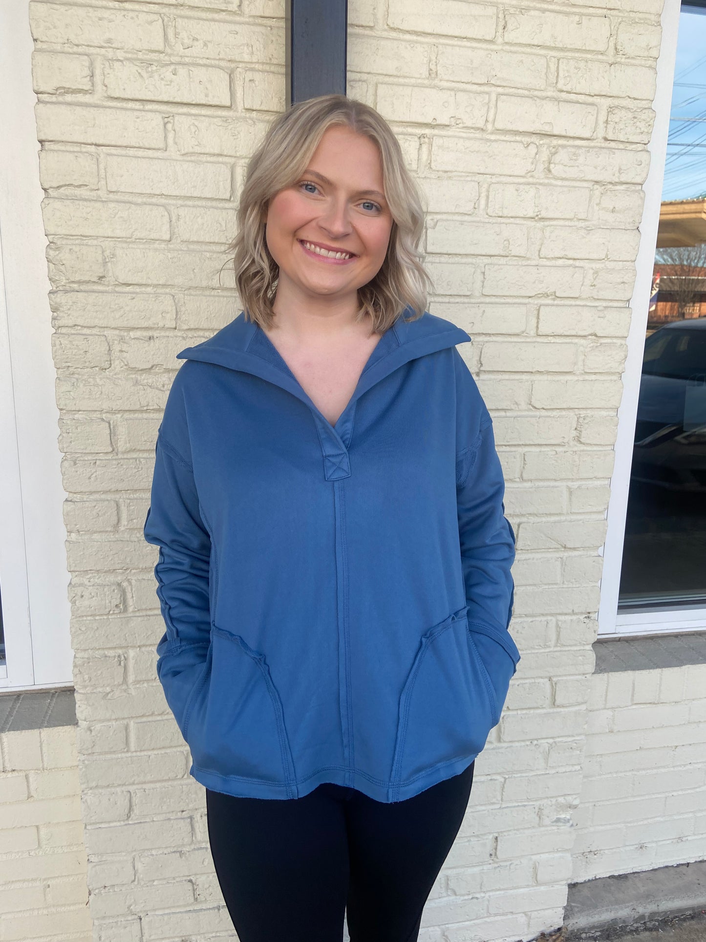 Blue collared sweatshirt