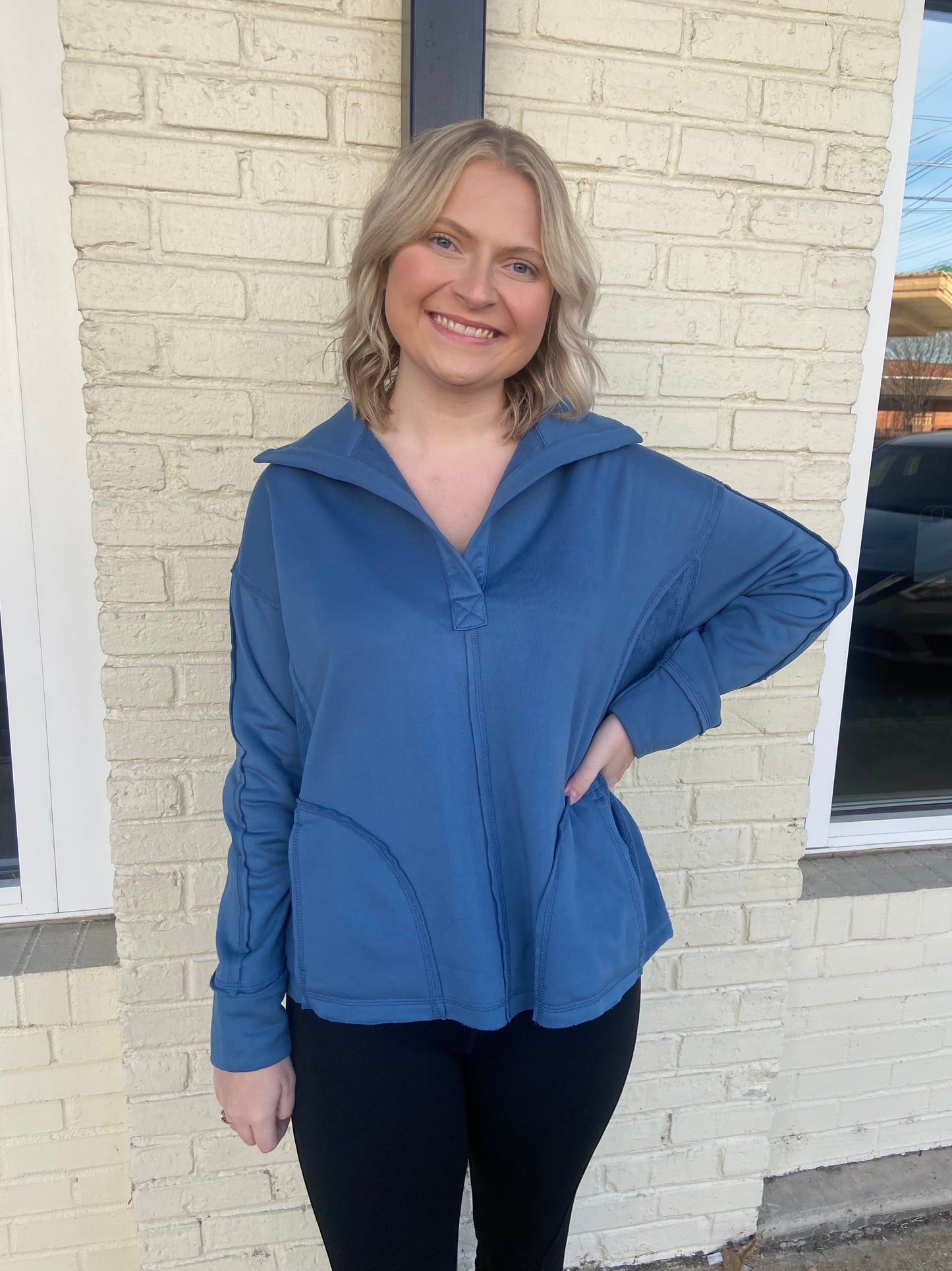 Blue collared sweatshirt