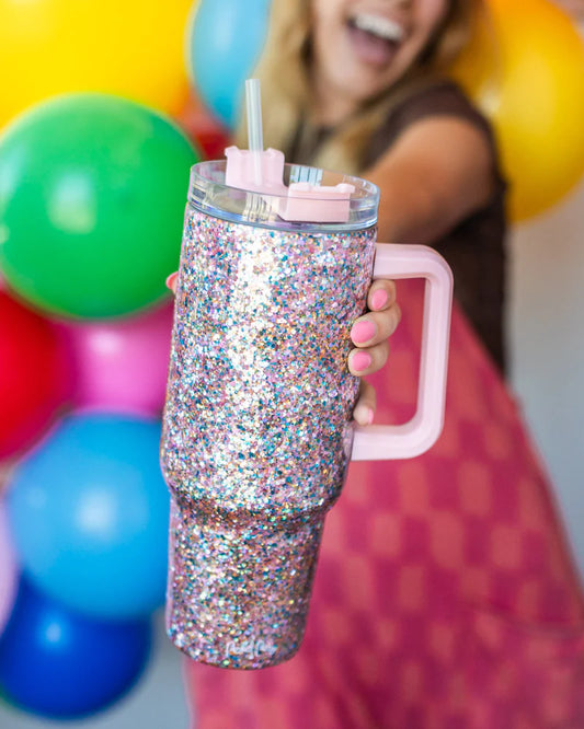 Glitter party stainless steel insulated oversized tumbler