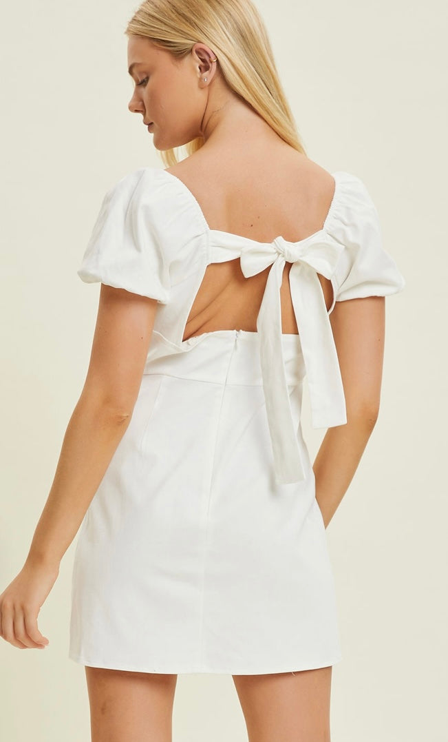 White mini dress with bow detail