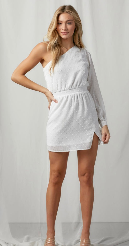 One shoulder white mini dress