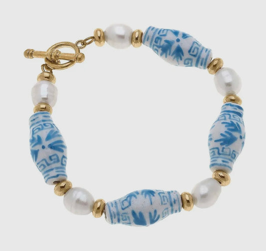 Blue and white toggle clasp bracelet