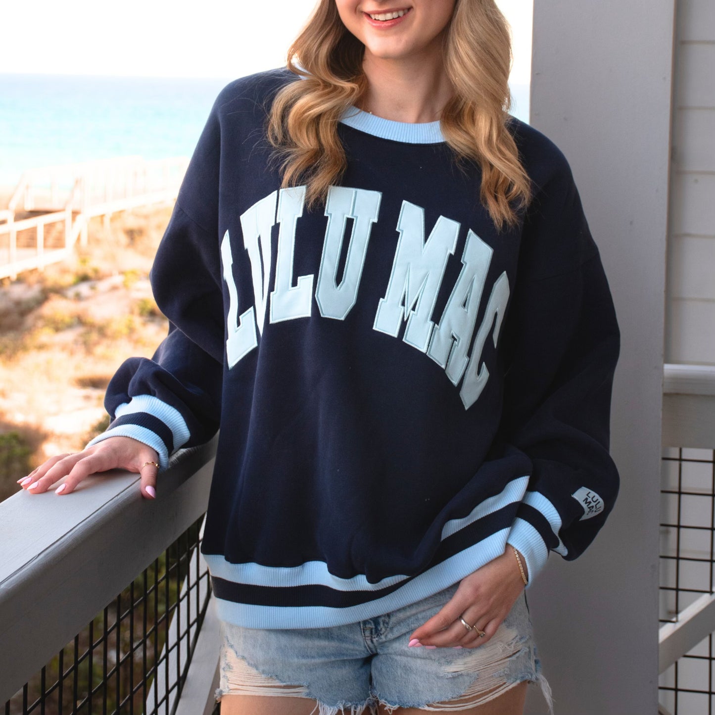 Lulu Mac navy/ light blue stitch sweatshirt