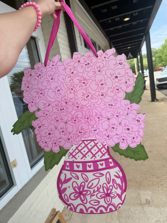 Pink hydrangea door hanger