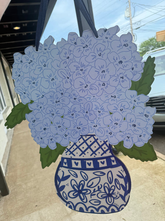 Blue hydrangea door hanger