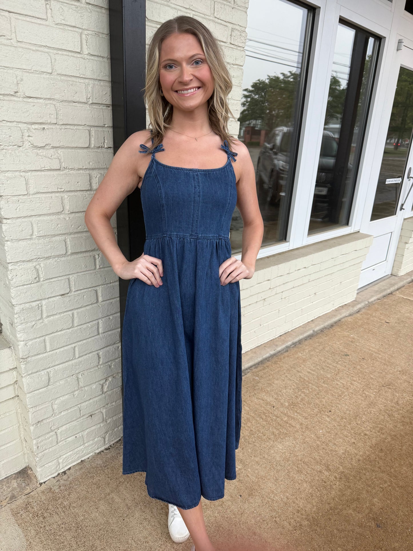Denim bow midi