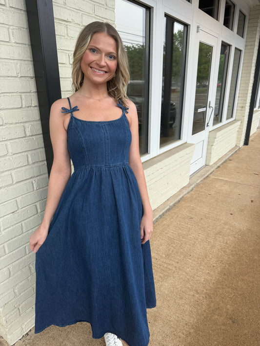 Denim bow midi