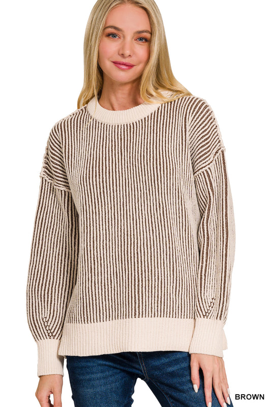 Brown and cream striped sweater
