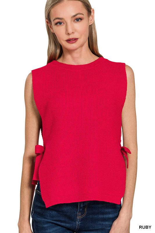 Red sleeveless sweater