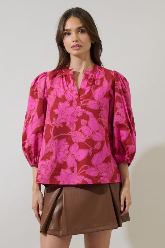 Burgundy and pink floral top