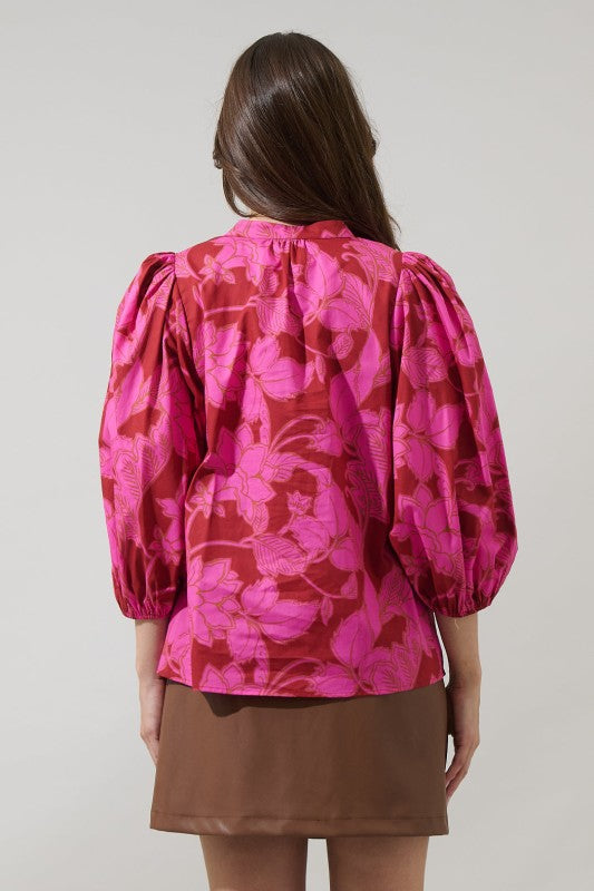 Burgundy and pink floral top