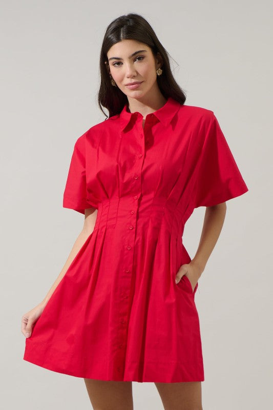 Red button up mini dress