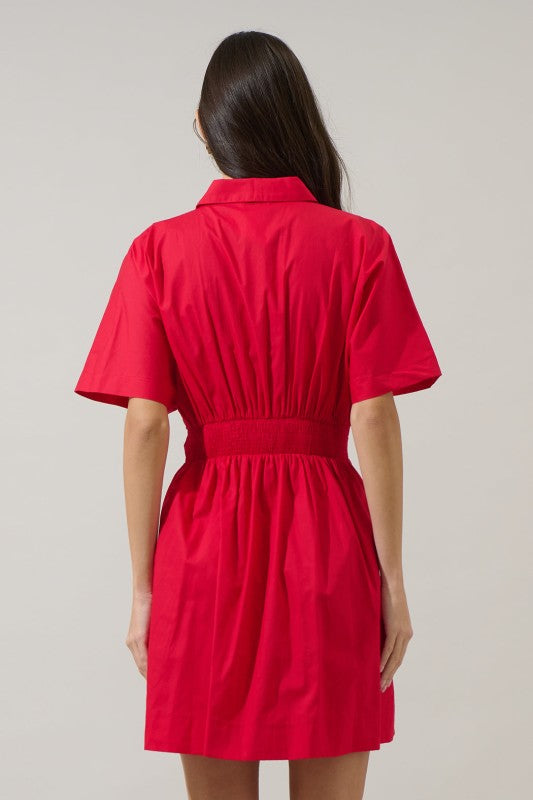 Red button up mini dress