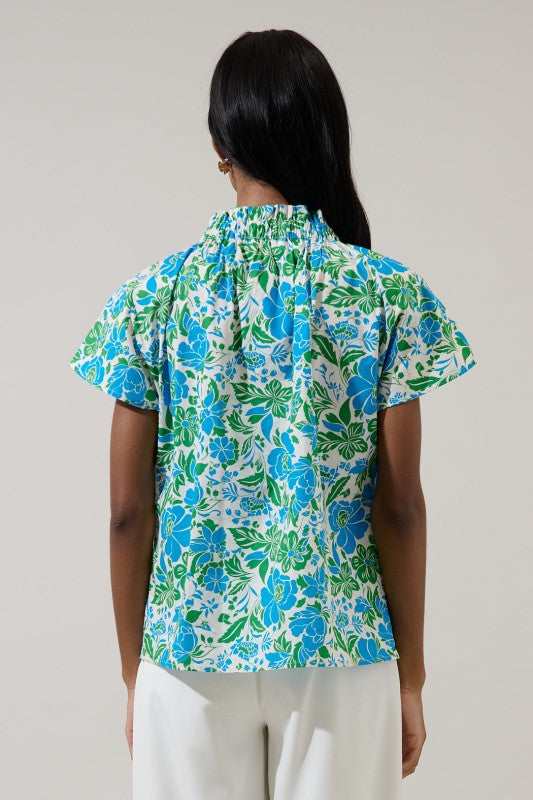 Blue and green floral top