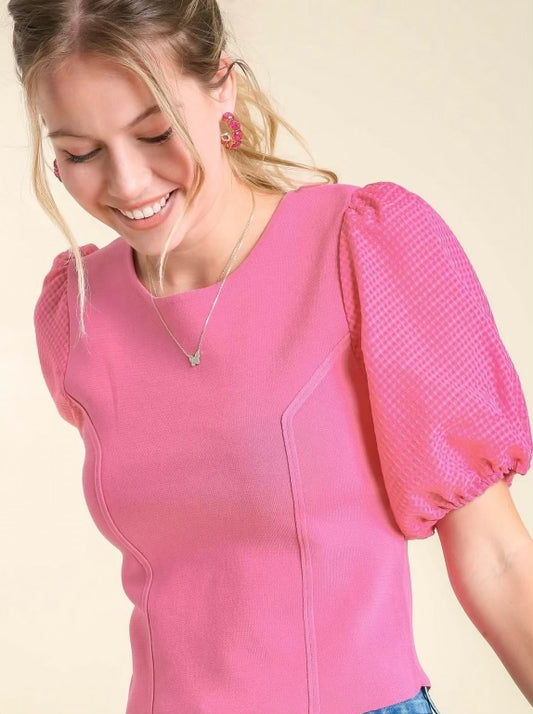 Pink puff sleeve top