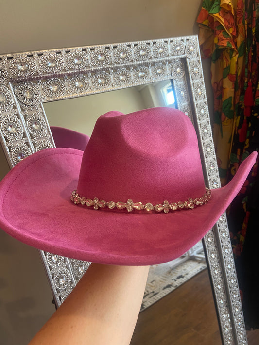 Hot pink jeweled band cowboy hat