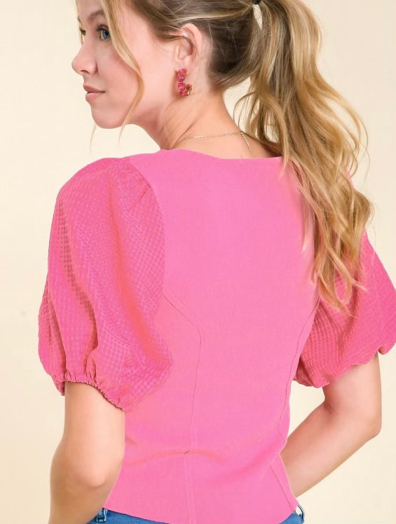 Pink puff sleeve top