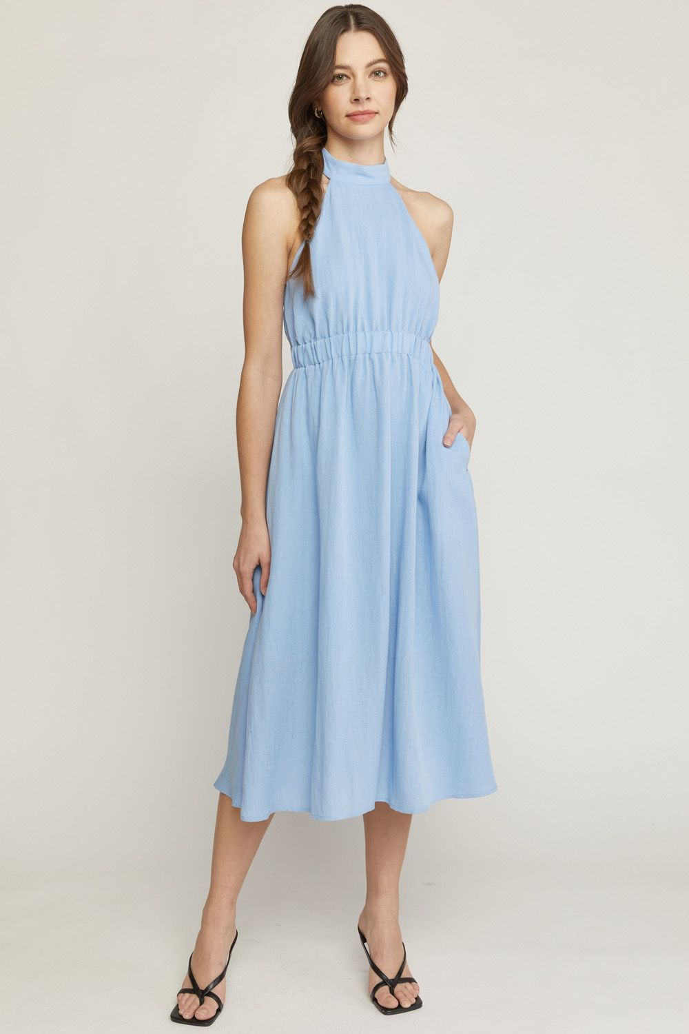 Light blue halter neck midi