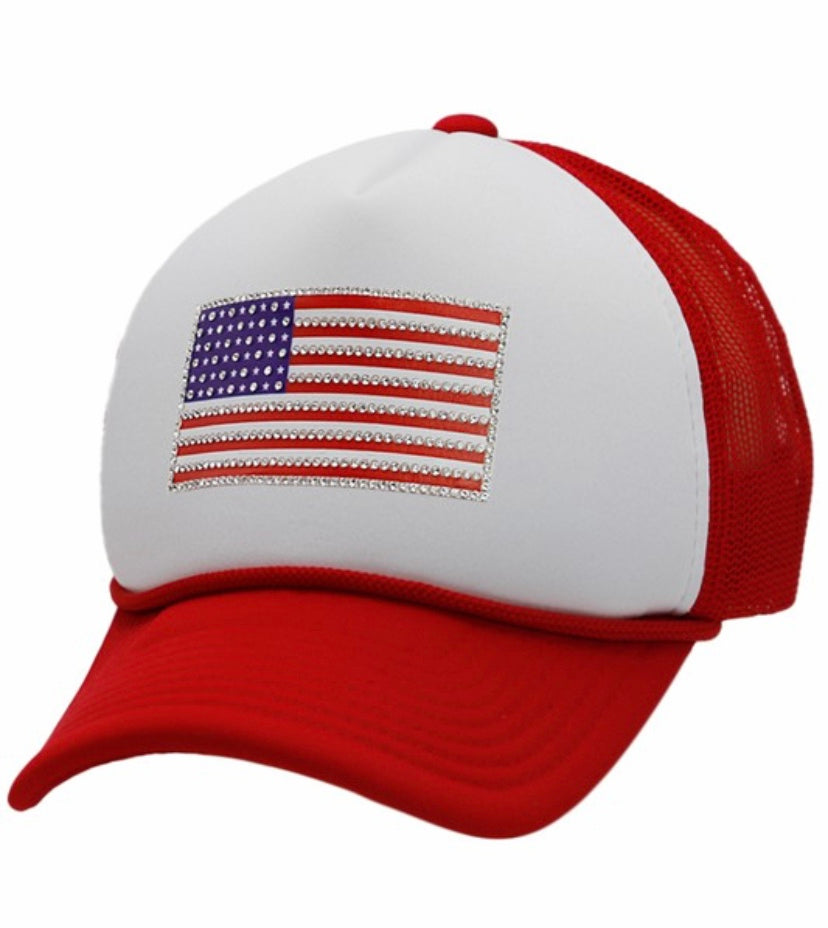 American flag rhinestone trucker hat