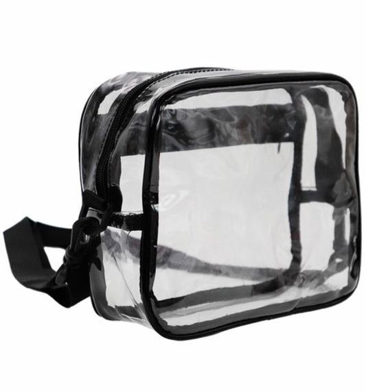 Clear cross body bag with black trim