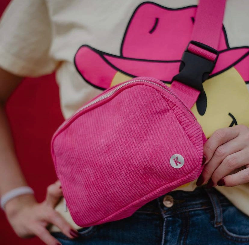 Hot pink corduroy belt bag