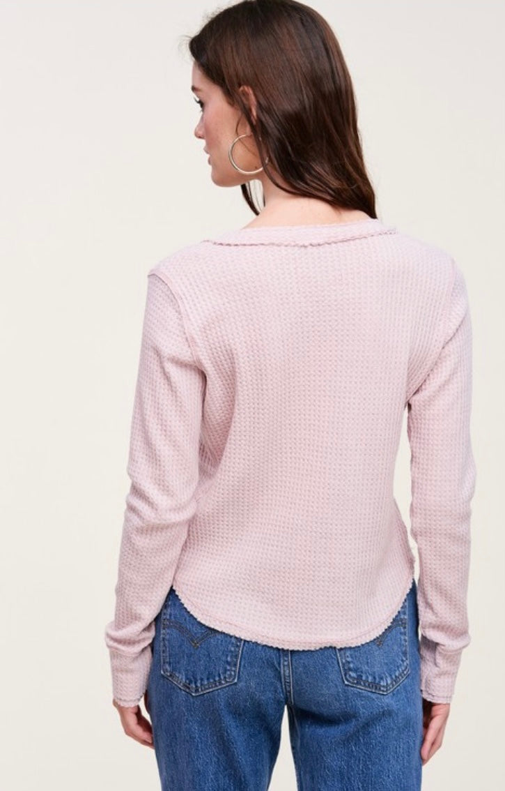 Light pink waffle knit henley top