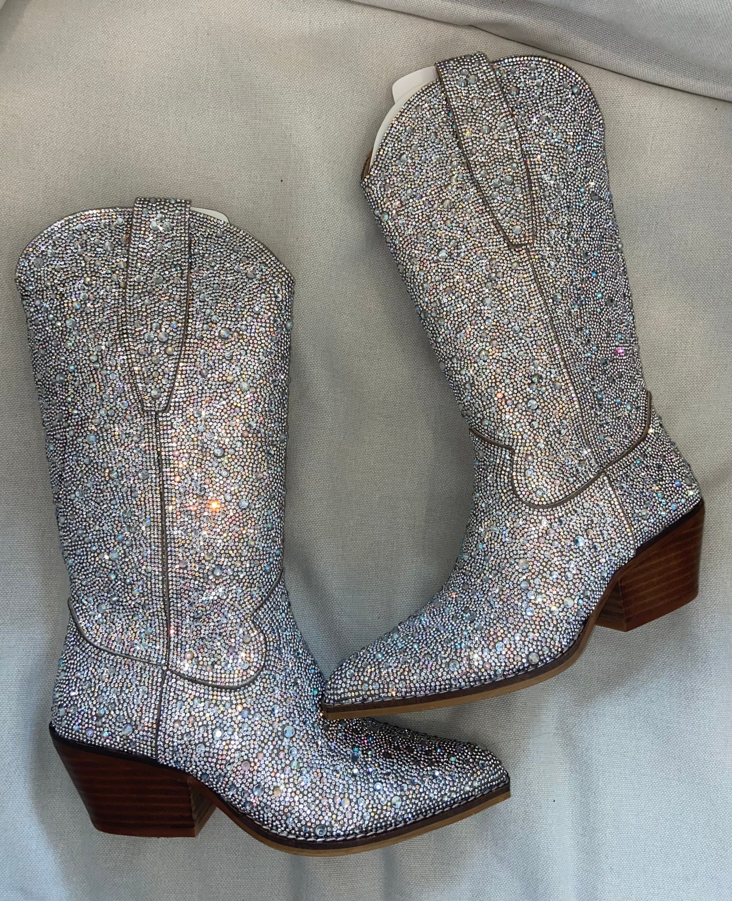 Silver rhinestone cowboy boots