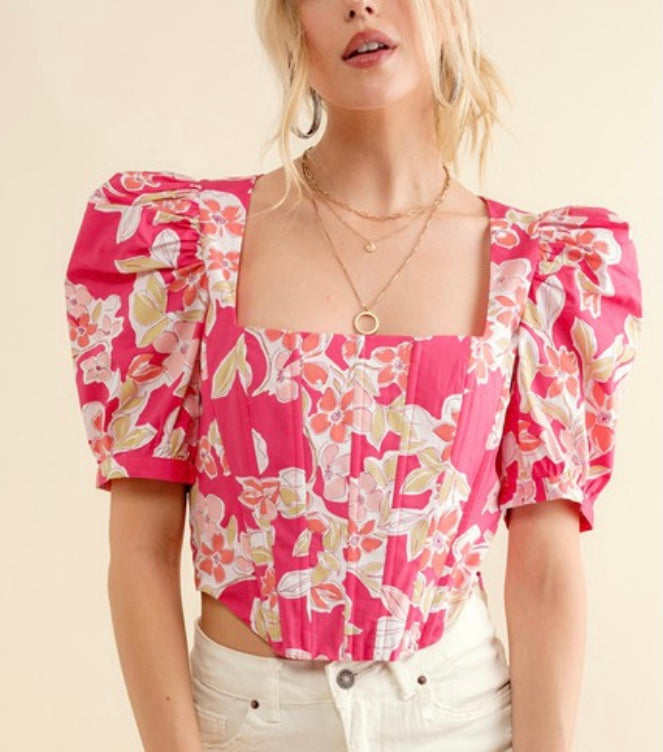 Pink floral corset top