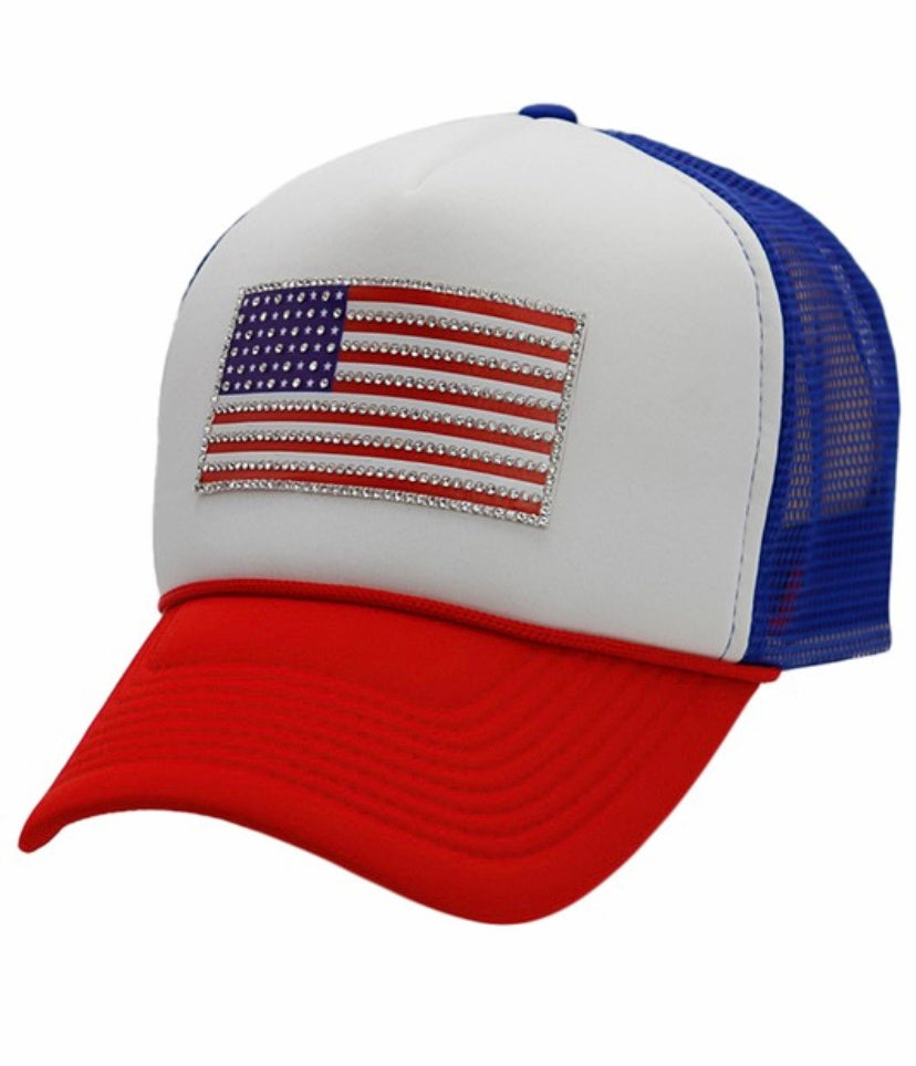 American flag rhinestone trucker hat