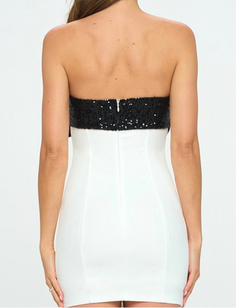 Black and white sparkly bow dress