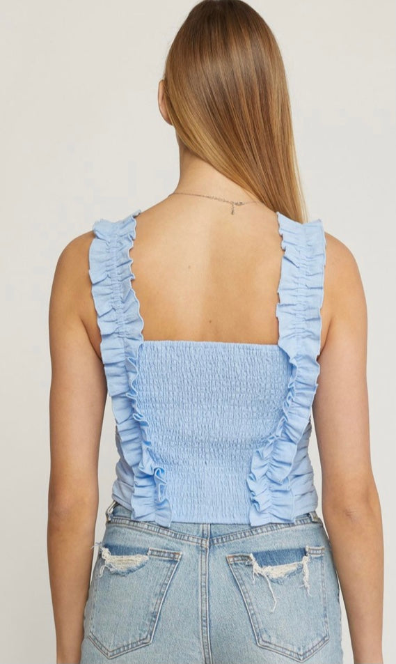 Powder blue ruffle tank top