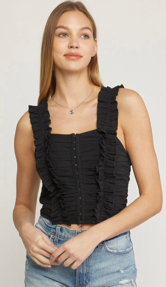 Black ruffle tank top