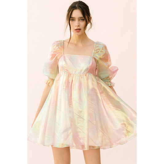 Iridescent puff dress