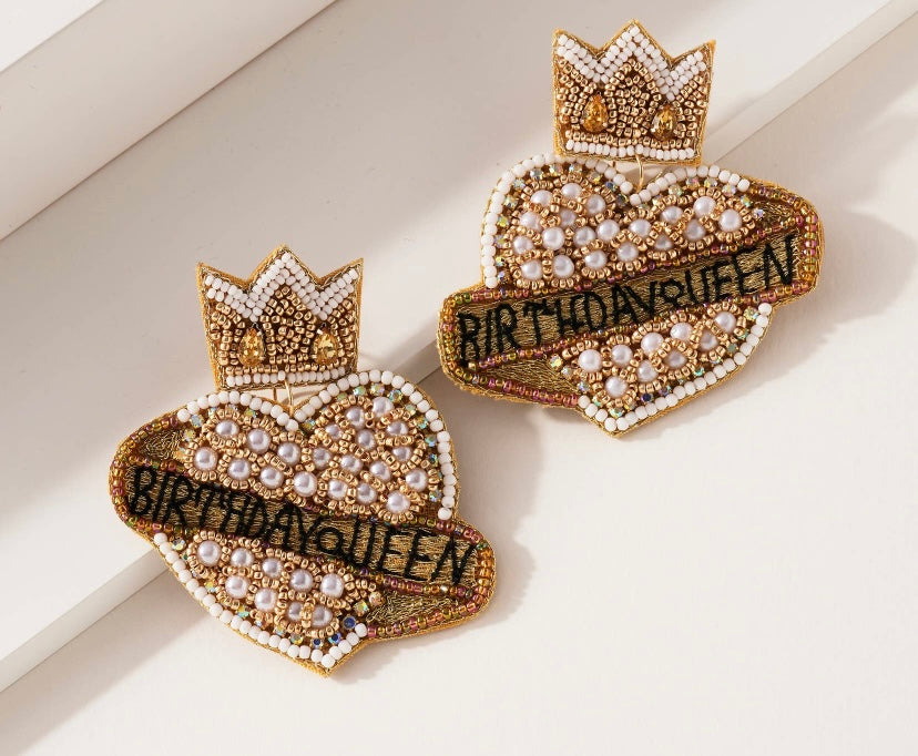 Birthday queen bead earrings