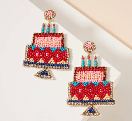 Birthday cake bead earrings