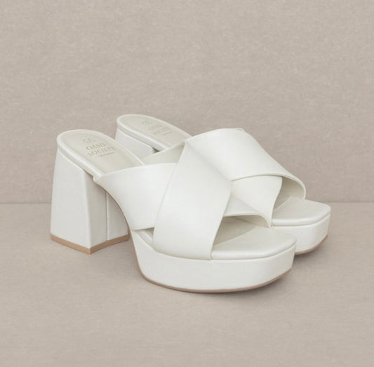 Chunky white mule heels