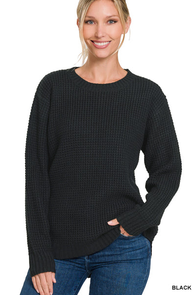 Black waffle knit sweater