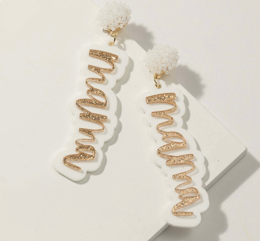 Mama white and gold earrings