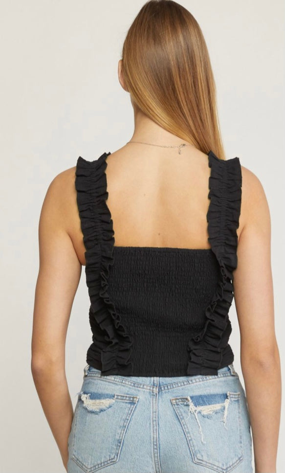 Black ruffle tank top